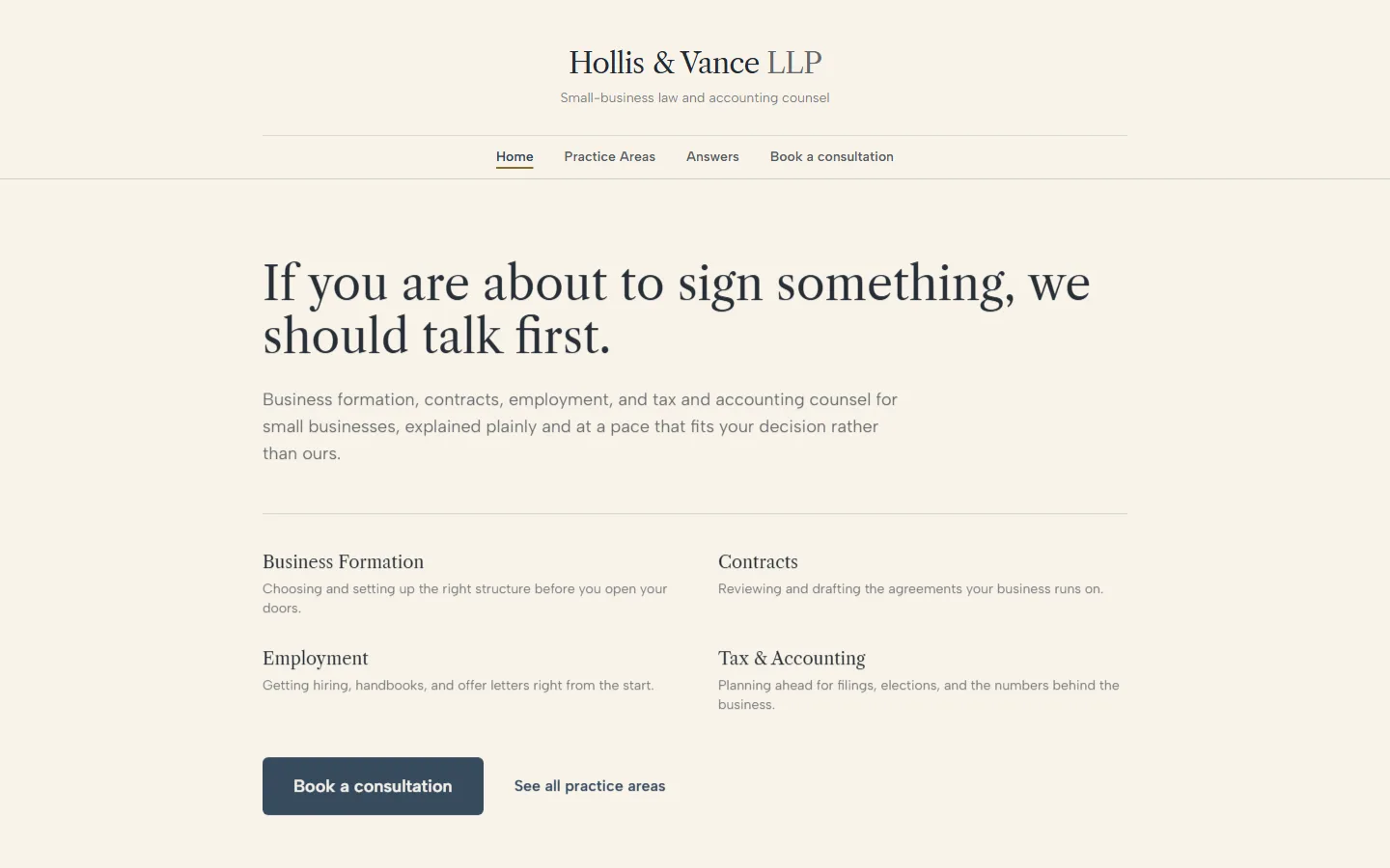 Hollis & Vance LLP, site overview